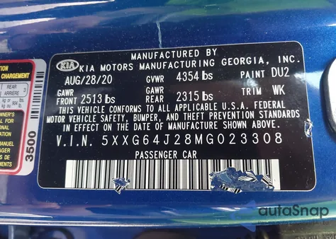 2021 Kia K5 Gt-Line from USA, damaged, VIN 5XXG64J28MG023308